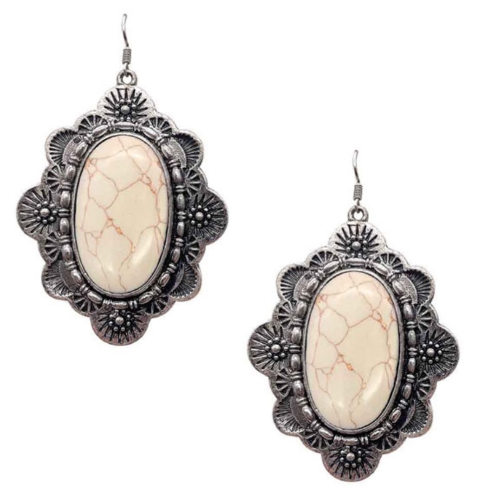 Oval Shape Large Stone Concho Earring